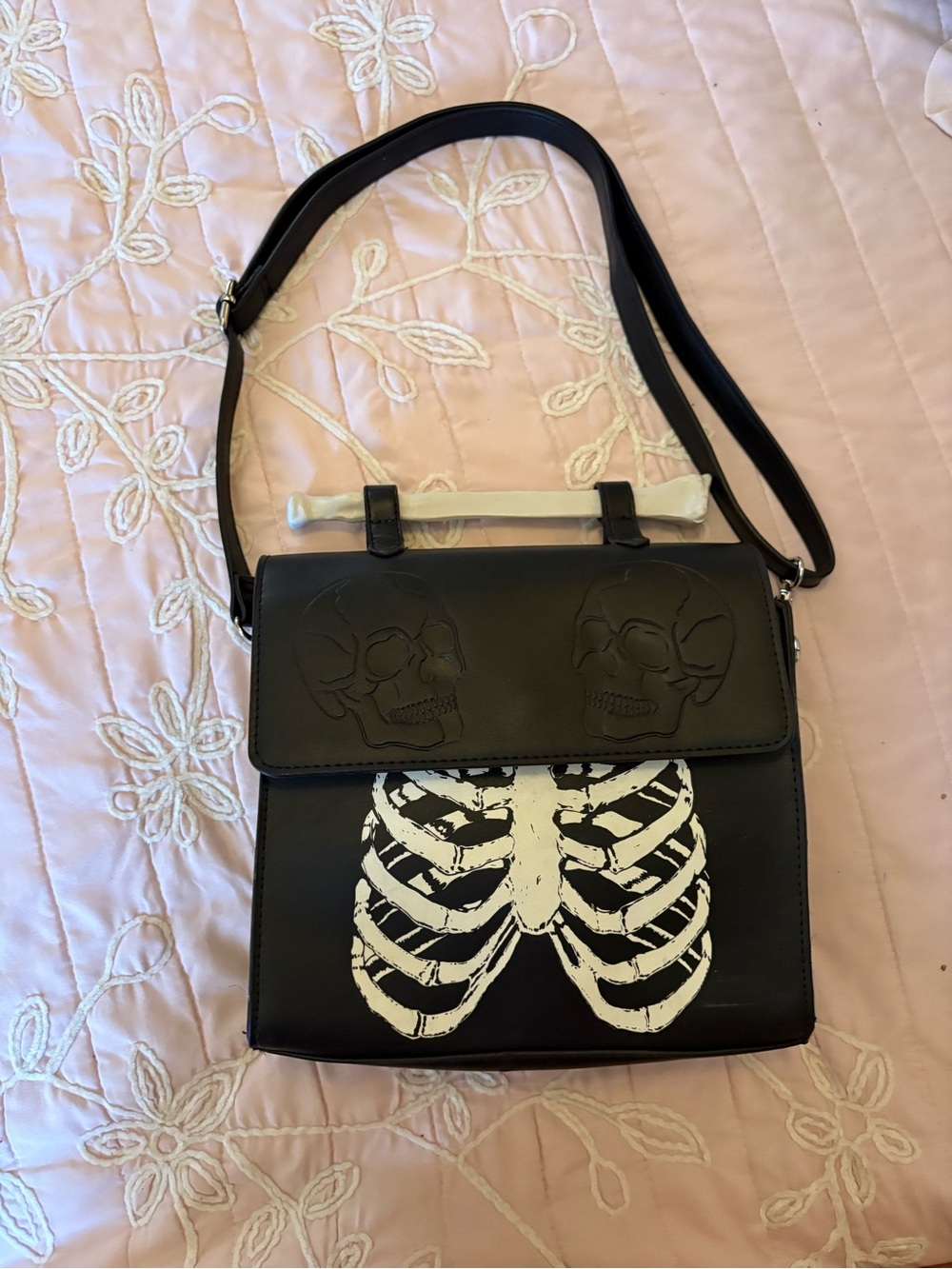 Black Skeleton Print Women's Messenger Bag